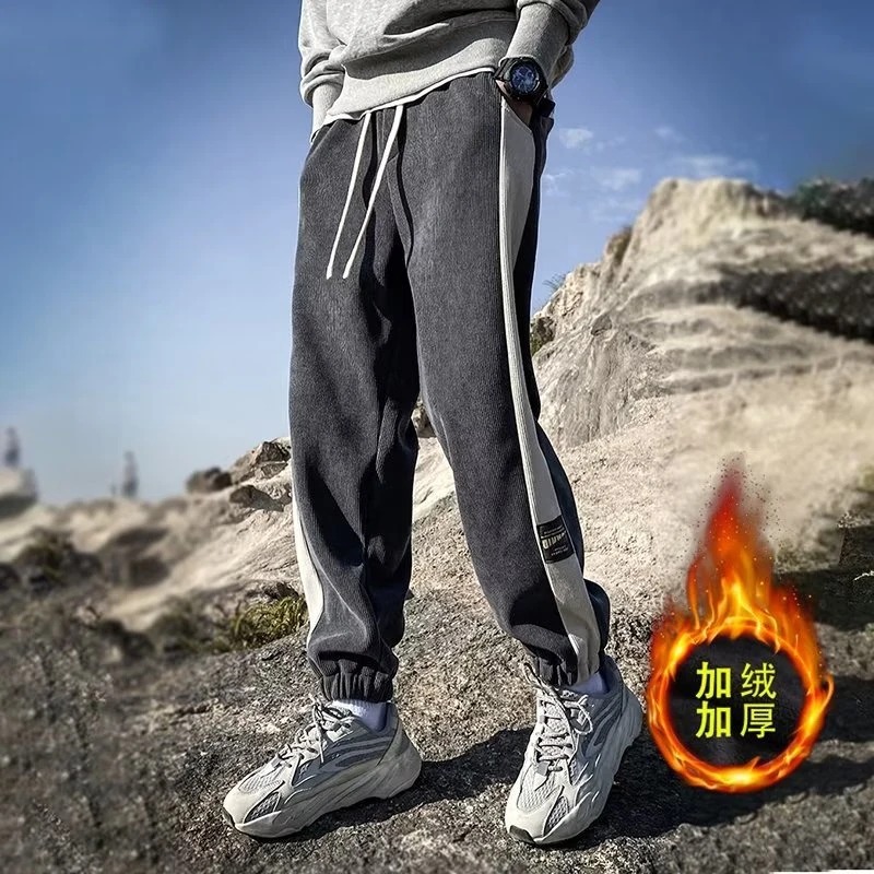 The 2025 new color-blocked corduroy men's casual pants, spring and autumn with added fleece and thickened loose and versatile long pants for men Application Scenario