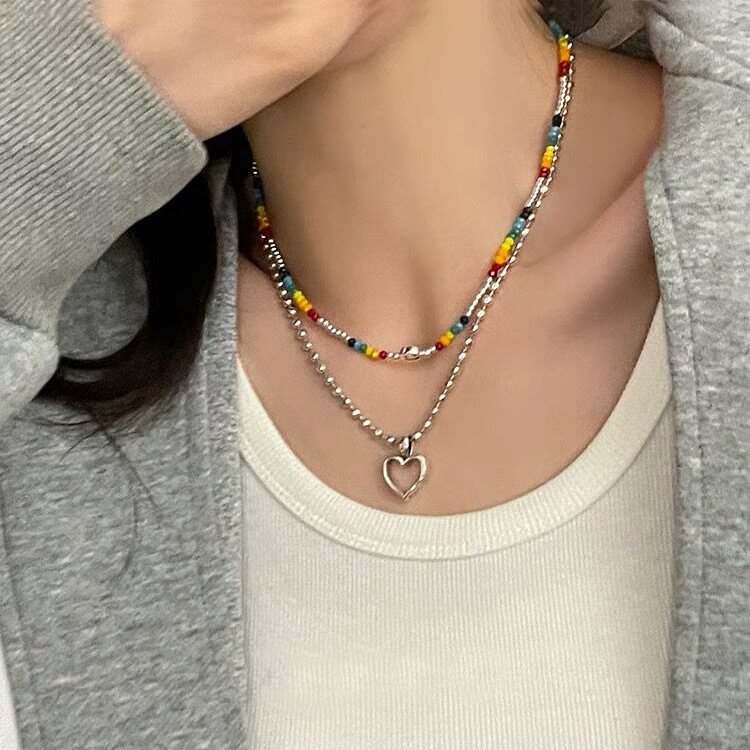 Hollowed-out heart-shaped sterling silver necklace for women, S925, Korean retro style, simple collarbone chain, niche design, fashionable and trendy Item Picture