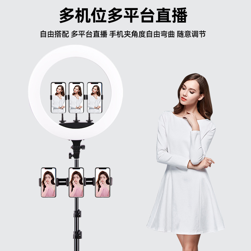 Live streaming fill light, 18-inch beauty ring light, mobile phone selfie stand, portable tripod, photography lighting light, wholesale of photography and video lighting fixtures Item Picture