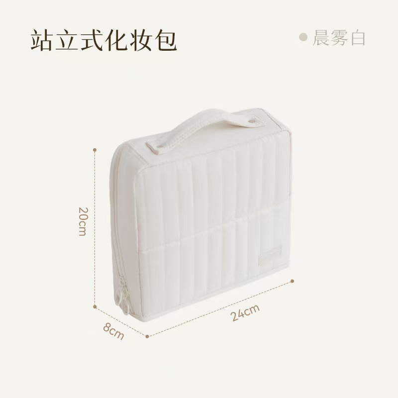 The new vertical large-capacity makeup bag has a high appearance level, is waterproof, portable, and has multiple compartments for storage. It is suitable for traveling, mom's dinner bag, and makeup and toiletries bag Specification image