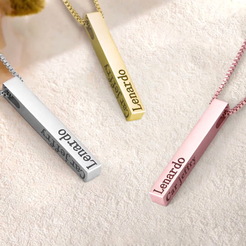 Cross-border titanium steel necklaces, high-appeal jewelry wholesale, Yiwu accessories, engraved square and long strip accessories, fashionable, trendy and personalized necklaces Application Scenario