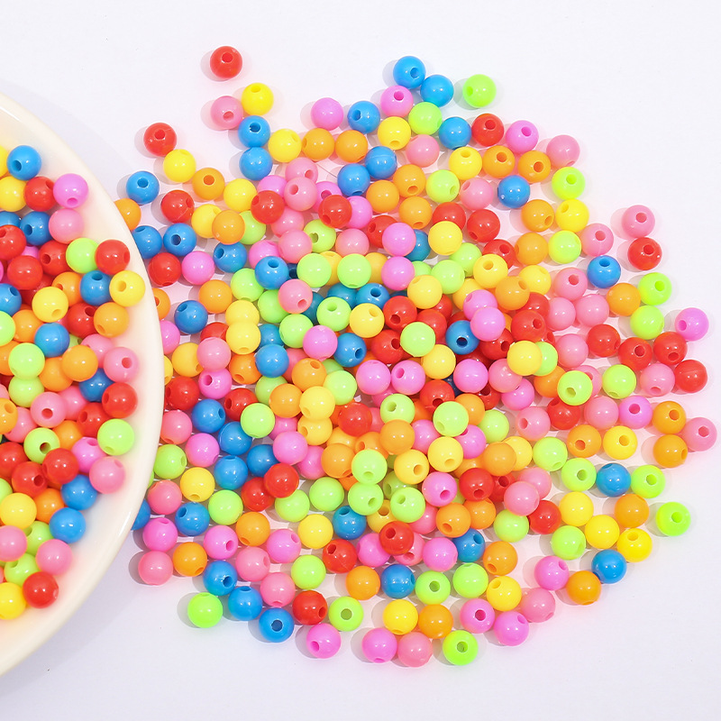 Acrylic solid color beads 8mm, candy-colored children's DIY jewelry accessories, plastic loose beads, string beads, straight holes, handcrafted materials details Picture