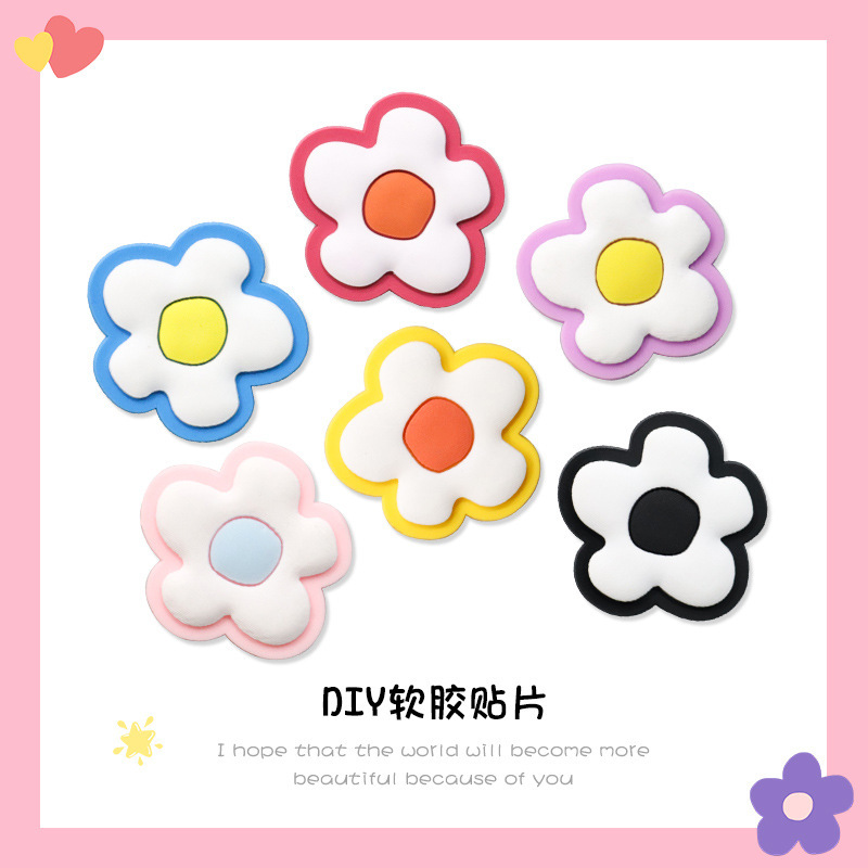 PVC软胶洞洞鞋头绳饰品批发 三色五瓣花樱花DIY奶油胶手机壳配件 鞋扣装饰独特设计