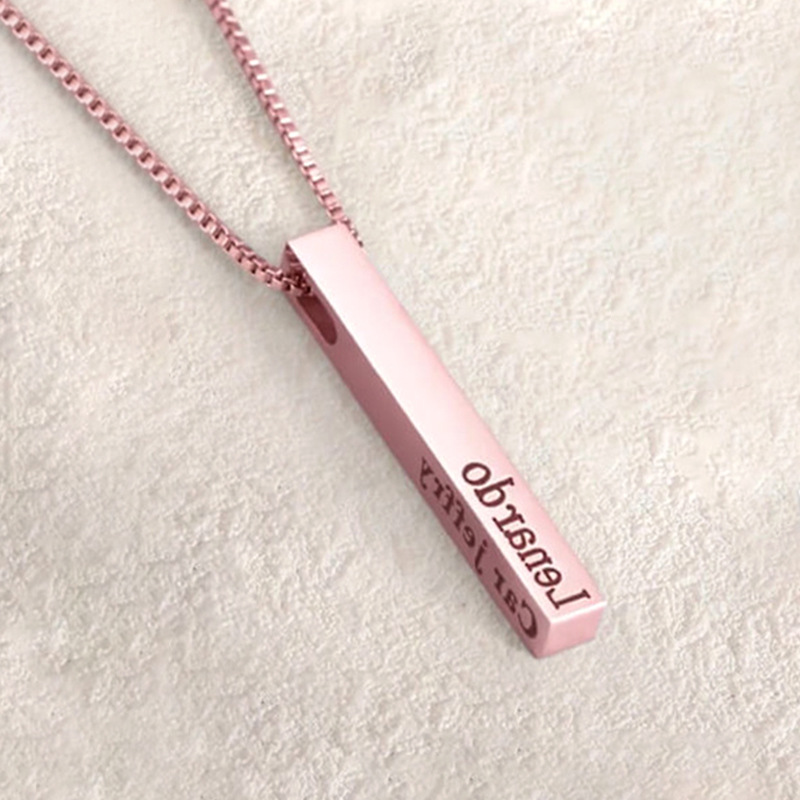 Cross-border titanium steel necklaces, high-appeal jewelry wholesale, Yiwu accessories, engraved square and long strip accessories, fashionable, trendy and personalized necklaces Specification image