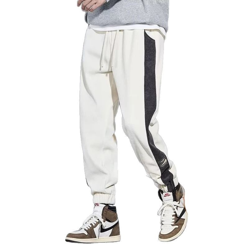 The 2025 new color-blocked corduroy men's casual pants, spring and autumn with added fleece and thickened loose and versatile long pants for men Item Picture