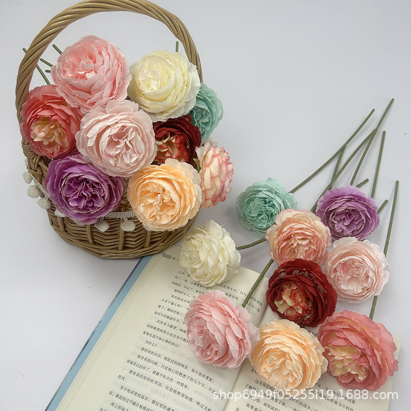 洋牡丹仿真花新款单支人造花西洋玫玫瑰茶玫婚庆装饰批发礼盒款