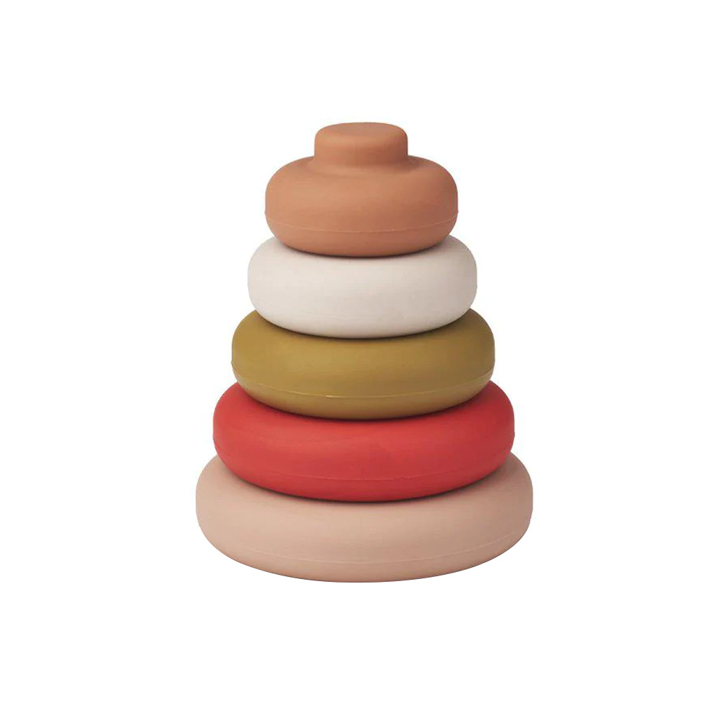Cross-border new Jenga rainbow ring silicone building blocks Baby Baby Bite music toy Pile Pile music silicone stacking blocks safe and non-toxic full figure
