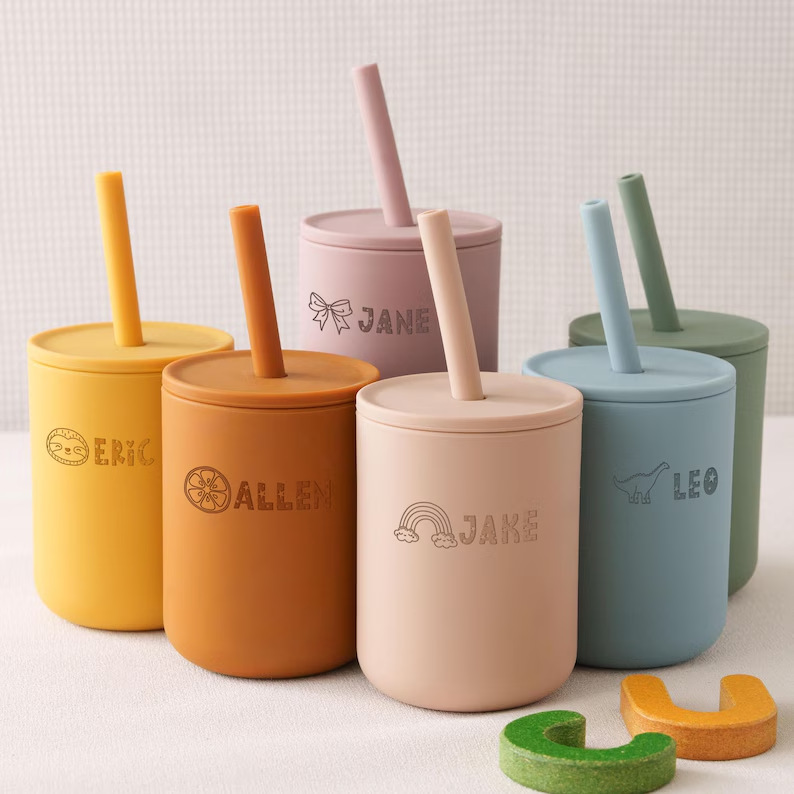 Etsy Brand Personalized Silicone Children's Sippy Cup Can Be Carved Baby Learn To Drink Training Cup Baby Handy Water Cup Practice Drinking Water Essential details Picture