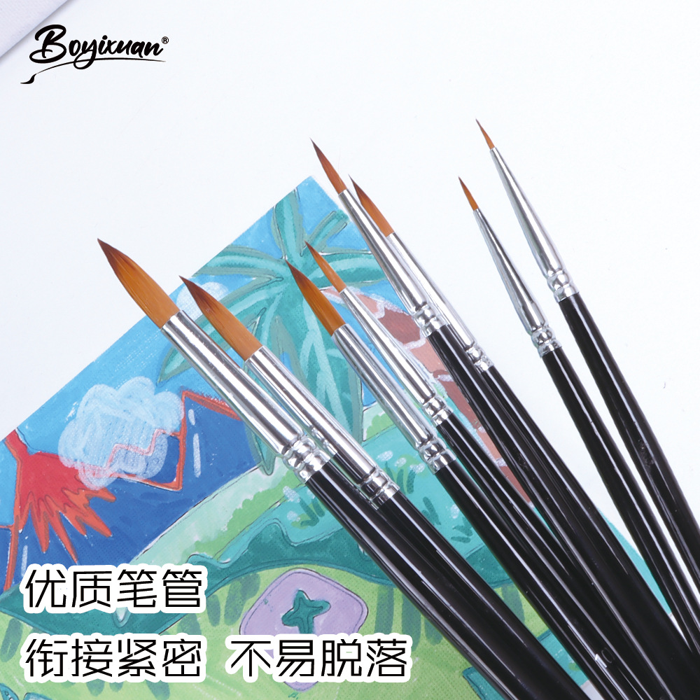 Boyi Xuan wooden nylon single oil painting brush, art student watercolor and gouache line drawing pen details Picture