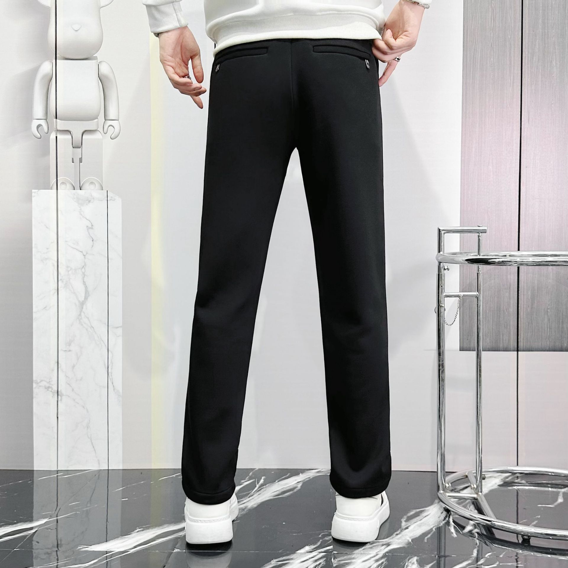 Trendy men's solid color drape casual pants, loose straight-leg sport pants for autumn, high-elastic and breathable outdoor pants Specification image