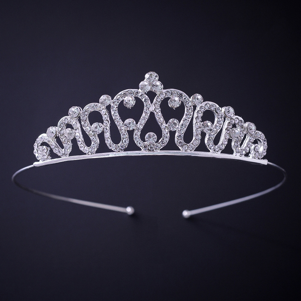 Factory direct sales of luxurious European and American crystal headbands, bride headwear, white rhinestone crowns, princess wedding dress accessories and ornaments, crowns details Picture