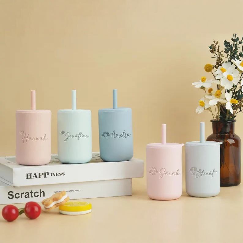 Etsy Brand Personalized Silicone Children's Sippy Cup Can Be Carved Baby Learn To Drink Training Cup Baby Handy Water Cup Practice Drinking Water Essential Specification drawing