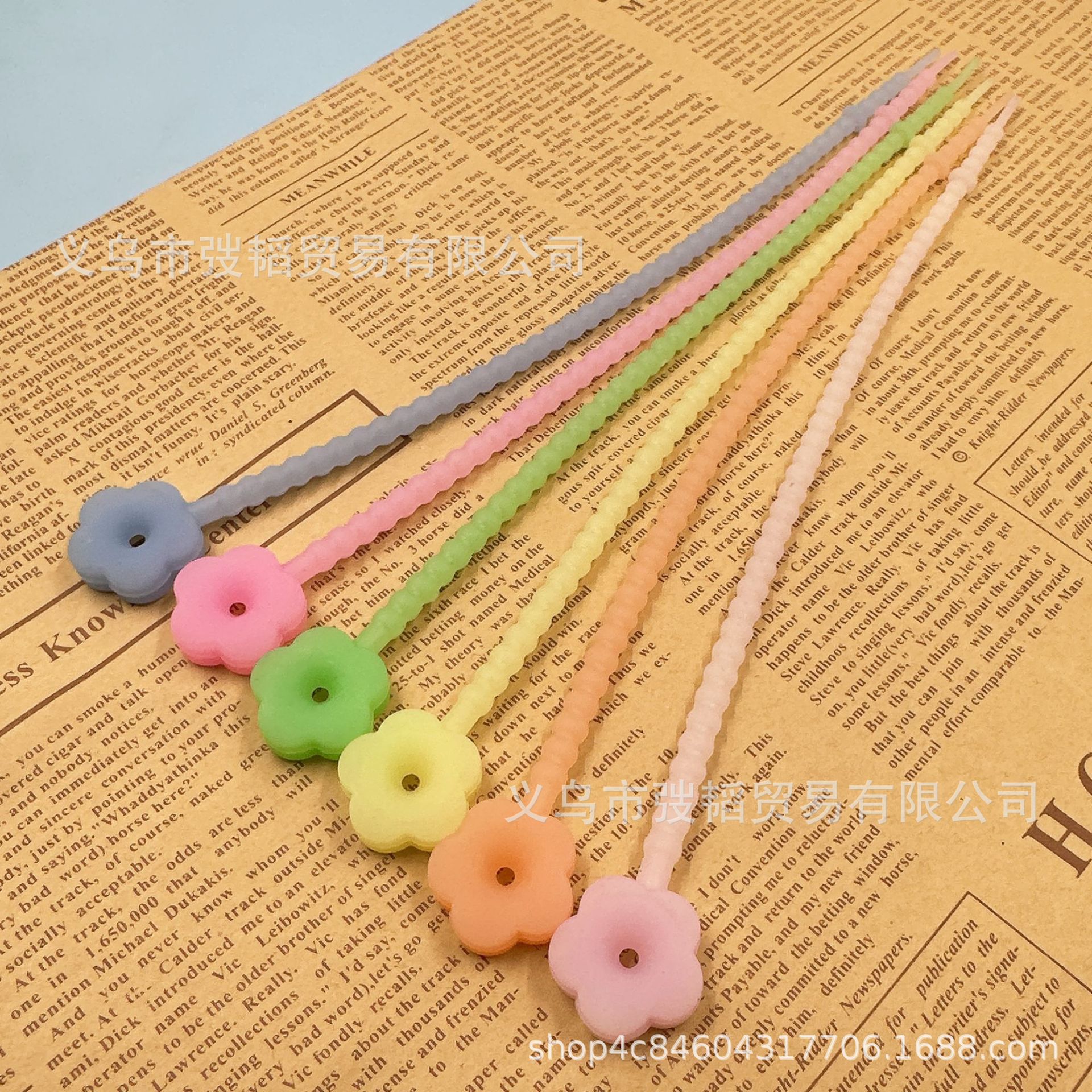 Natural Korean version fluorescent luminous transparent flowers silicone cable ties rainbow rope ties DIY handmade accessories Hair pins hair ornaments full figure