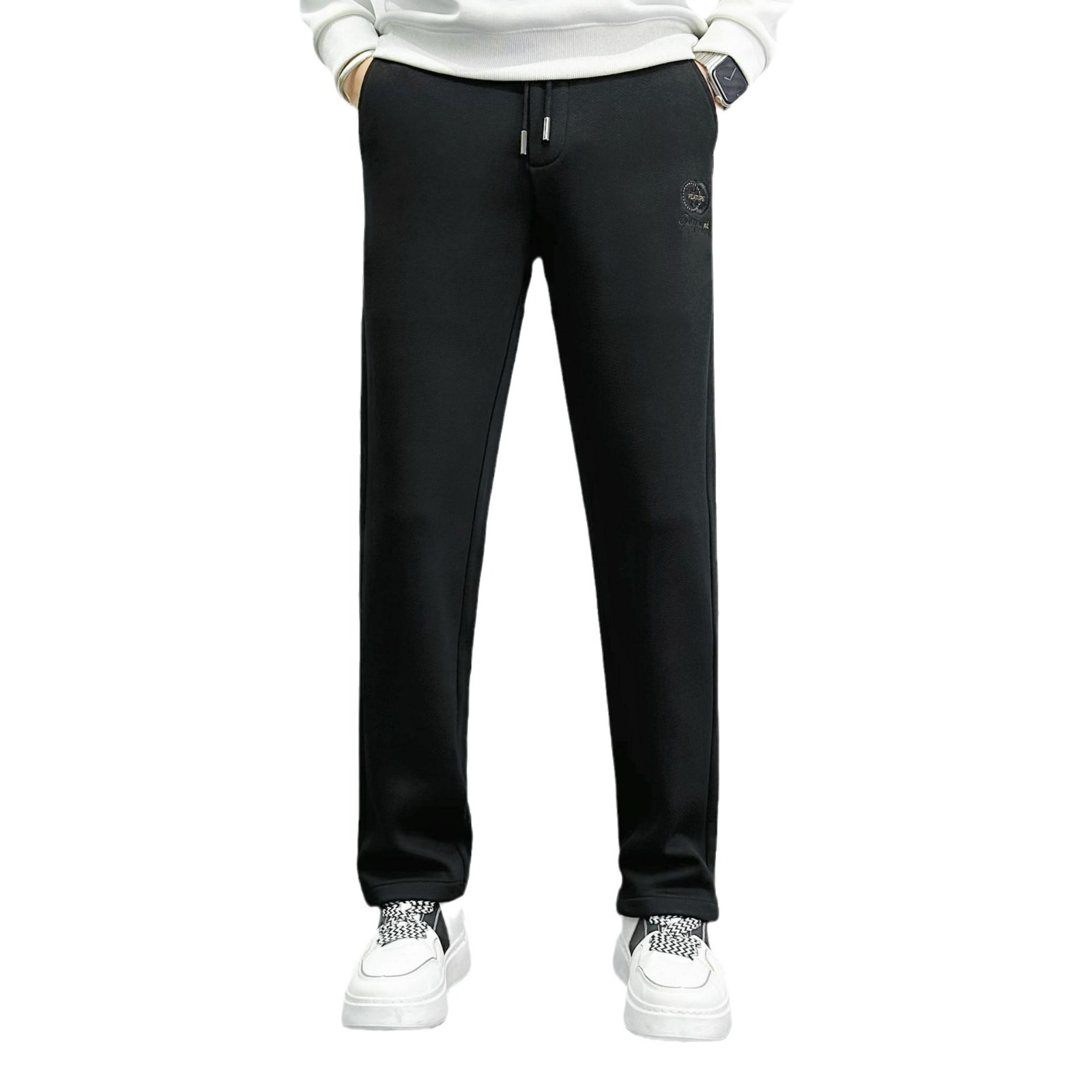 Trendy men's solid color drape casual pants, loose straight-leg sport pants for autumn, high-elastic and breathable outdoor pants Item Picture