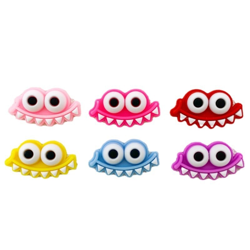 Cartoon funny big eyes teeth PVC soft patch DIY accessories Crocs Shoes flower mobile phone case refrigerator sticker cute creative accessories details Picture