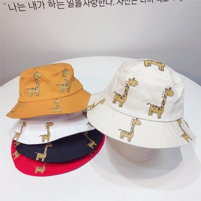T spot summer boys and girls Korean cartoon giraffe pattern basin hat children outdoor shade fisherman hat all travel children's hat thumbnail