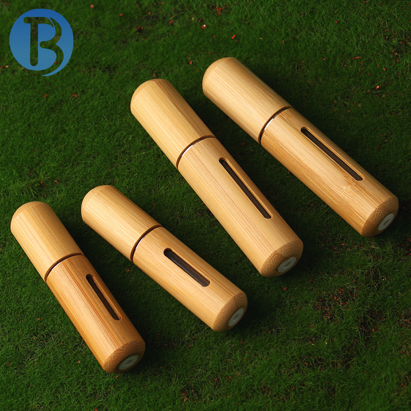 Creative bamboo and wood perfume direct filling bottles, 5ml, 8ml, with bamboo shells, bottom filling, self-pump spray filling bottles, portable travel filling bottles, eco-friendly press-type spray bottles details Picture