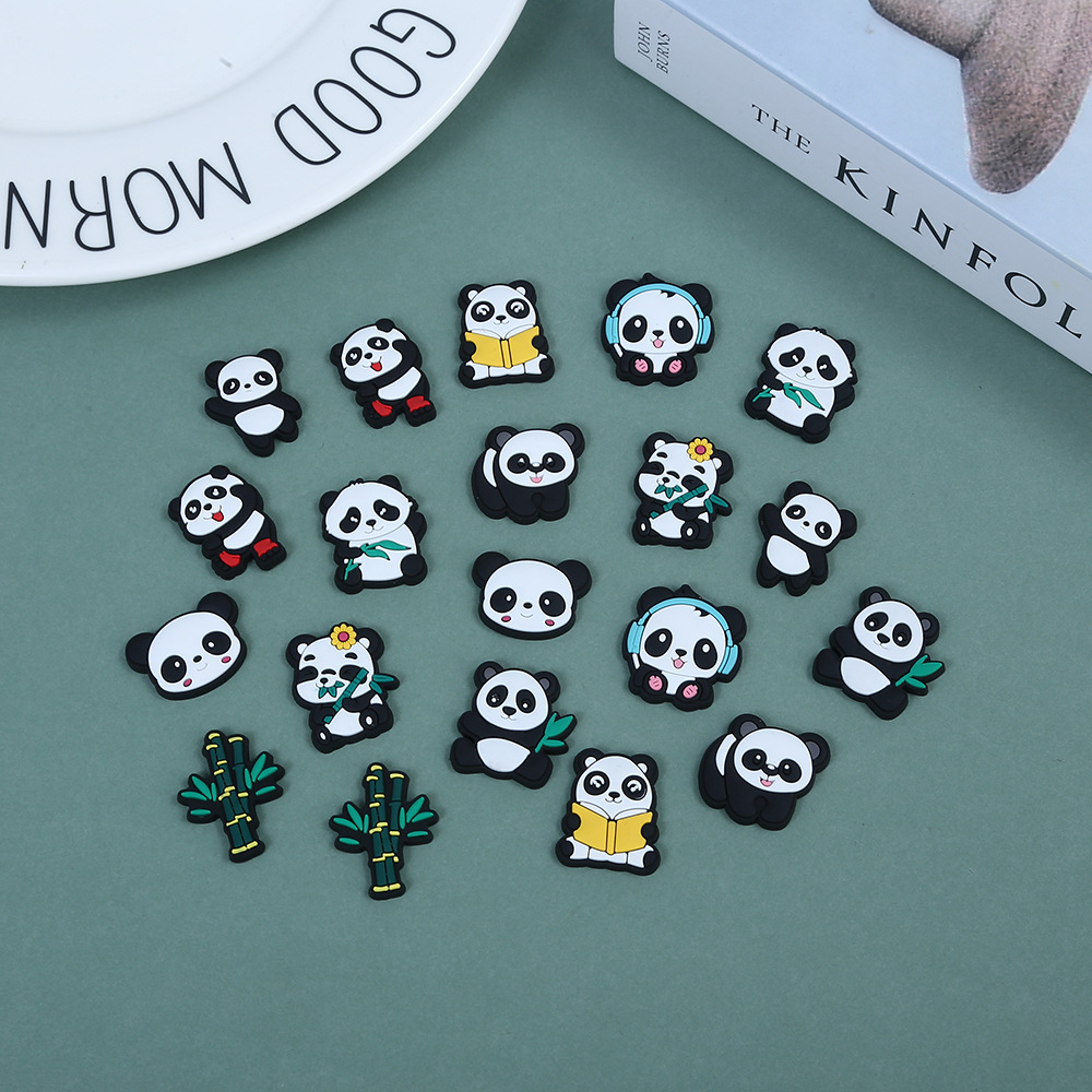 Cartoon PVC soft plastic Panda series mobile phone case Crocs Shoe Buckle Pencil Case storage box DIY accessories Cute Panda Shoe decoration mobile phone case decoration DIY creative accessories Specification drawing