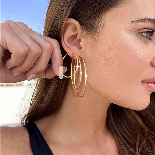 Amazon cross-border direct mail stainless steel gold-plated large circle earrings, women's stud earrings, titanium steel earrings, simple and fashionable earrings details Picture