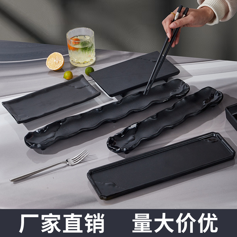 Melamine commercial Japanese black hot pot side plates, dessert plates, sushi plates, hot pot side plates, barbecue plates and grilled meat plates details Picture