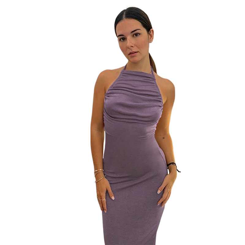 A new Spring/Summer 2024 French light mature style backless tie slimming and elegant long dress from Europe and America Item Picture