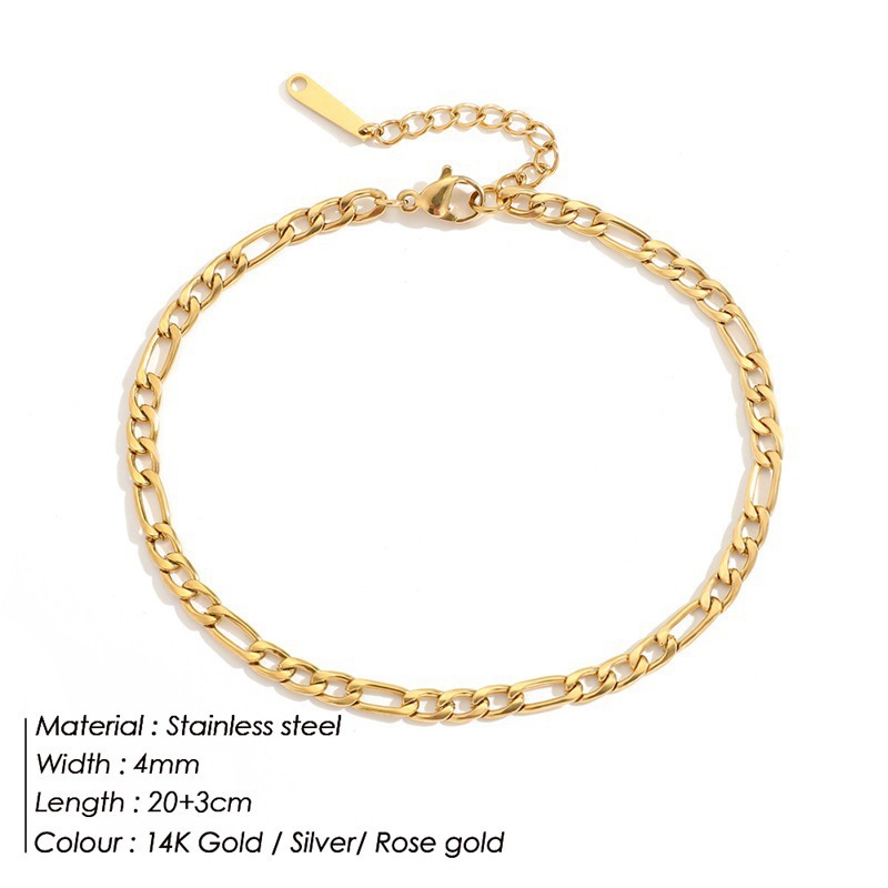Hip-hop punk style 4MM Figaro chain, unisex stainless steel ankle chain and bracelet, adjustable length, cross-border best-selling accessory, ankle chain and bracelet in one Specification image