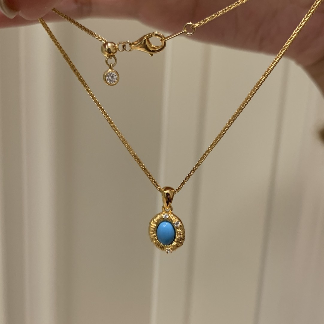 S925纯银中古蓝松石拉丝项链秋冬新款轻奢锆石锁骨链女时尚百搭潮流详情图3