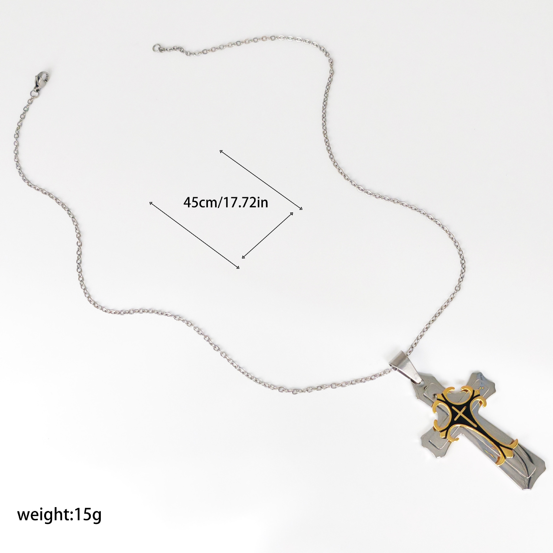 European and American hip-hop style three-layer cross pendant stainless steel men's necklace, a popular export punk accessory manufacturer, directly supplies high-quality men's jewelry Specification image