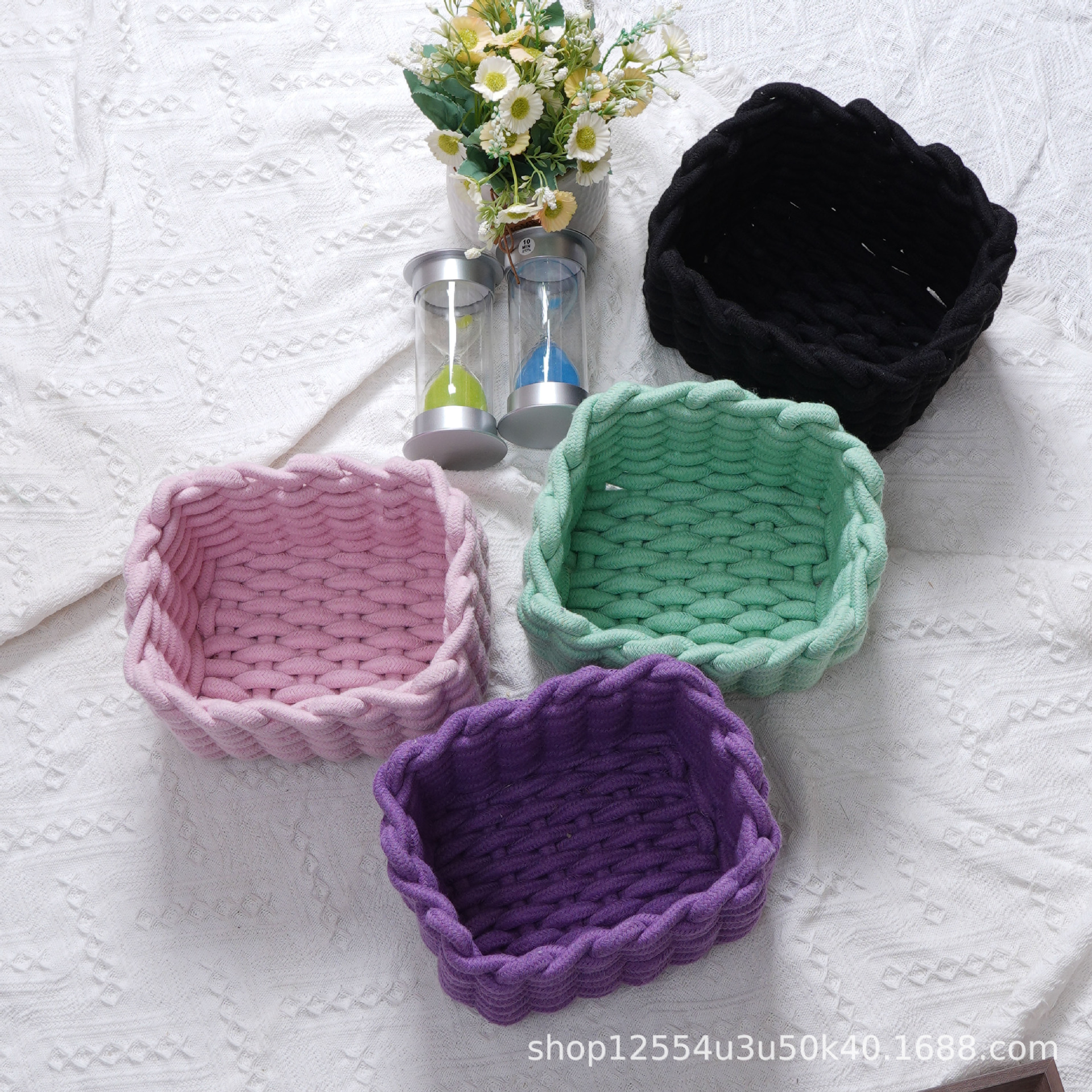 严选手工棉绳编织收纳篮多功能整理筐简约零食玩具收纳箱民间工艺品竹编工艺品礼品跨境热销详情图4