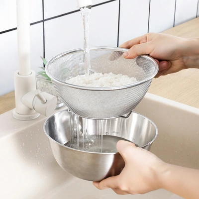 Household kitchen stainless steel double-layer washing basin washing rice machine washing rice sieve draining basket washing rice basin washing vegetables screening integration design thumbnail