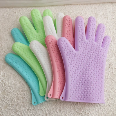Silicone thick kitchen cleaning and dishwashing gloves Anti-scalding anti-high temperature microwave baking insulated household oven gloves are practical and durable thumbnail