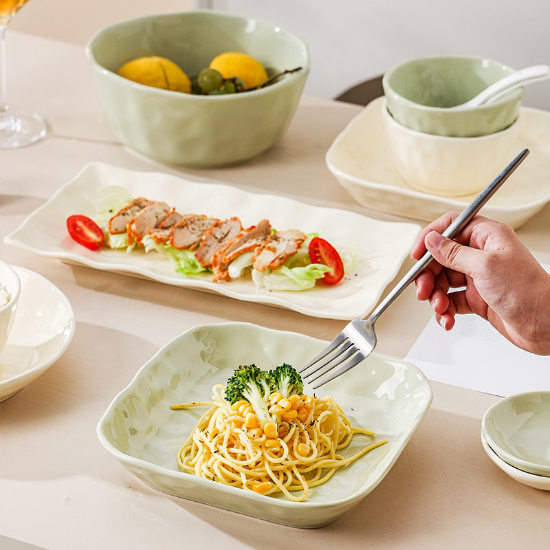 Nordic-style simple cream-colored ceramic bowl and plate set, high appearance level, InS-style tableware and plates, household tableware wholesale discount Specification image