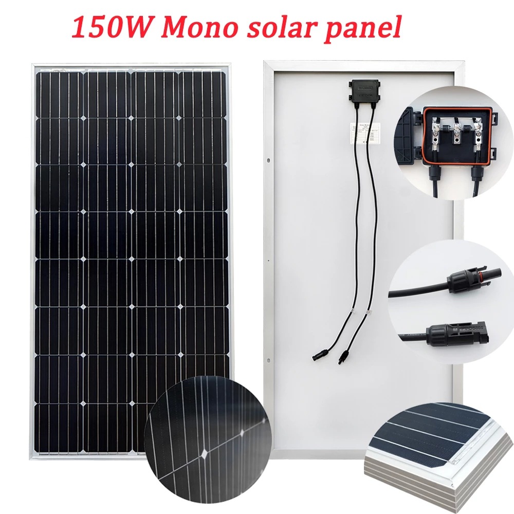 Ecoworthy monocrystalline 150W solar panel, glass panel, emergency energy storage photovoltaic module, electrical and electronic, solar cell system details Picture