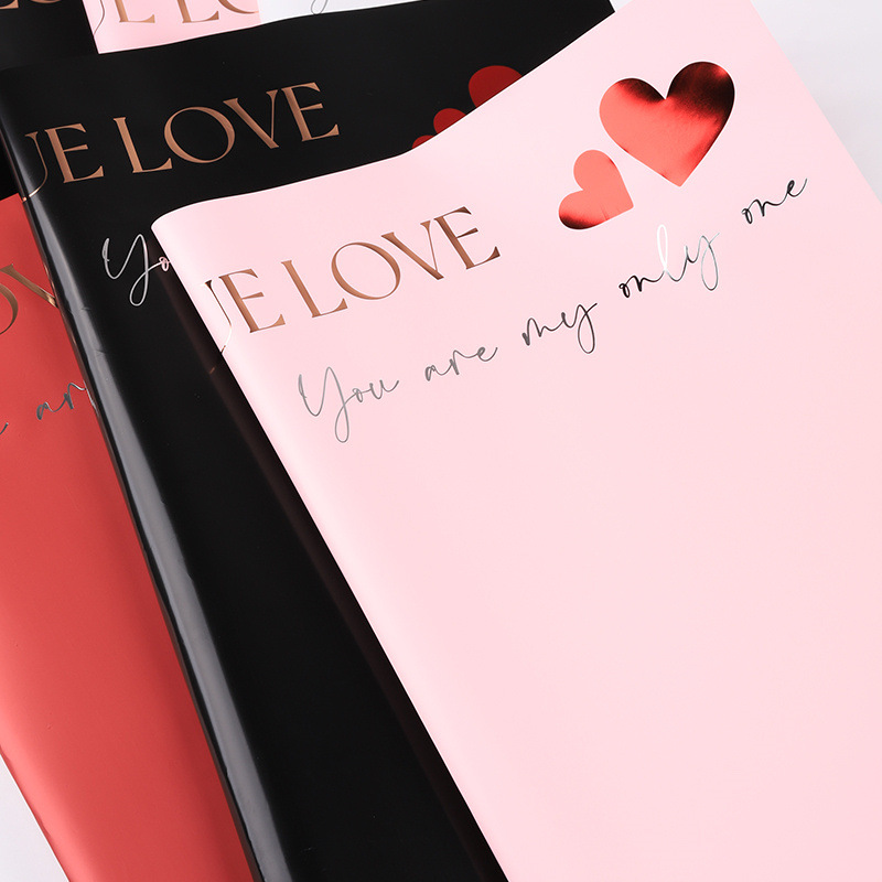 Tres colores hot stamping viva el verdadero amor impermeable estilo coreano papel de envoltura de flores ramo de flores material de arte floral envoltura de rosas papel de flores suministros para la tienda de flores Specification image