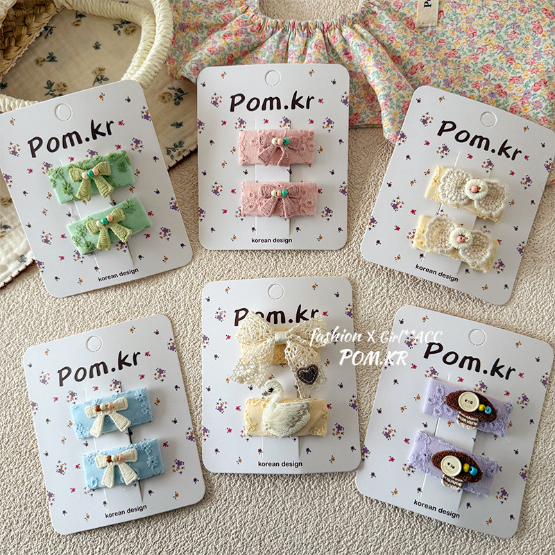 Spring 2025 Children's hair accessory bow, sweet Korean-style handcrafted fabric, cute side lace hair clip for girls details Picture