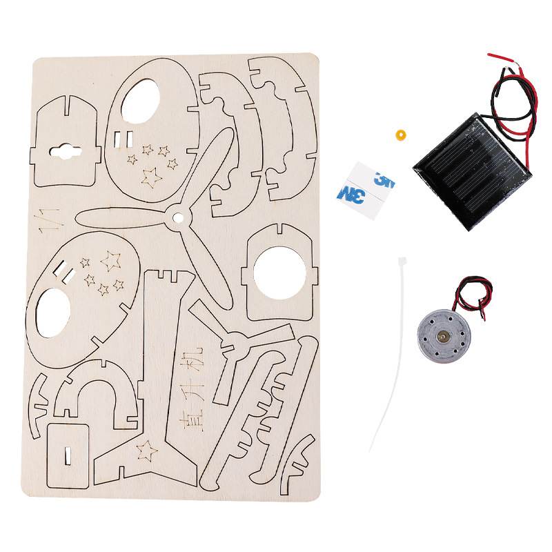 Solar-powered helicopter DIY technology small project, children's wooden assembly aircraft model, STEAM Maker Experiment Pendant gift set Item Picture