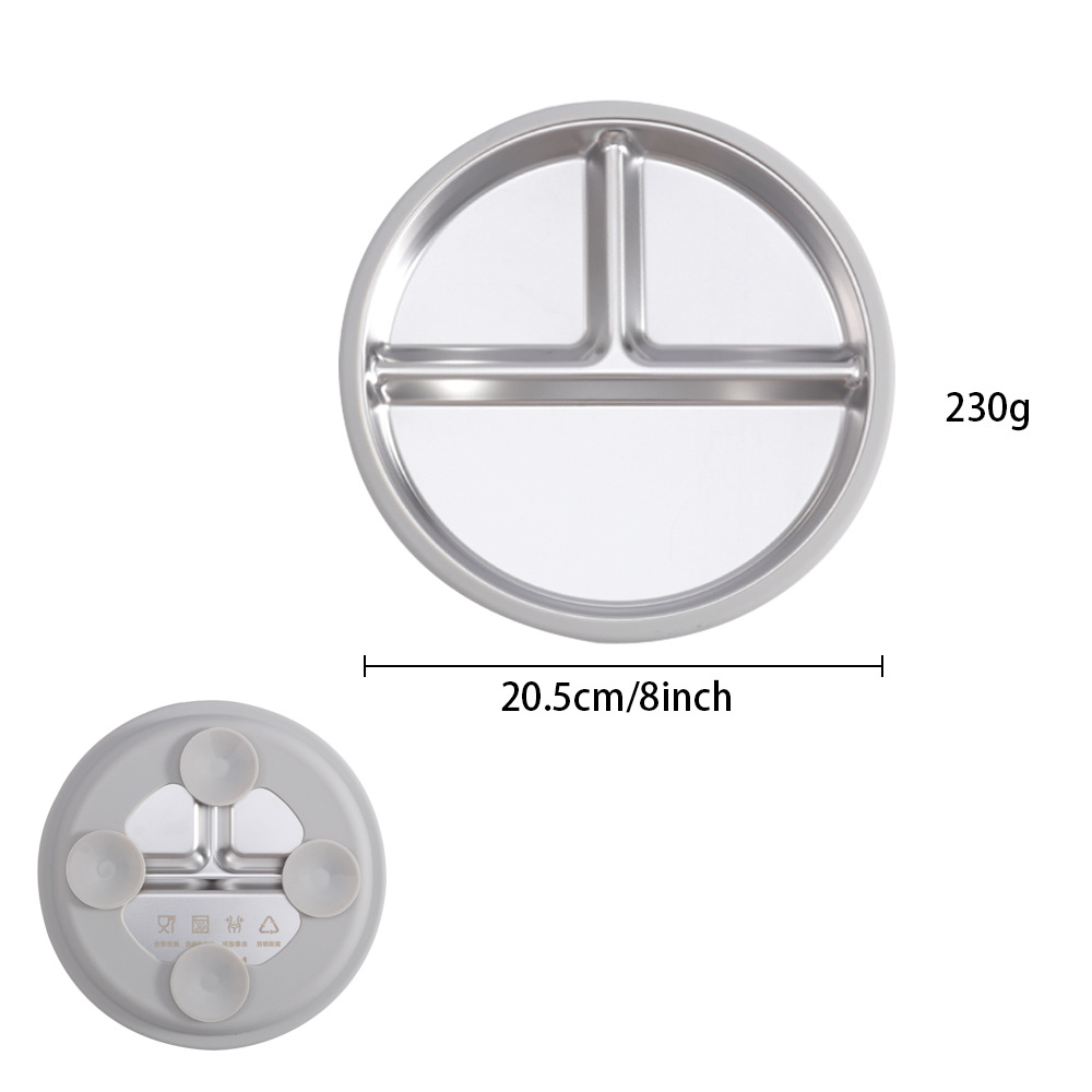 Cross-Border Fall-Proof Children's Complementary Food Tableware Stainless Steel Three-Panel Plate Separate Plate Dining Room Dining Plate Feeding Tableware Plate details Picture