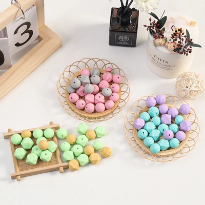 Food grade silicone beads 15mm candy color silicone beads baby jewelry accessories fall off chain wholesale loose beads beads safe and environmentally friendly DIY handmade materials for children thumbnail