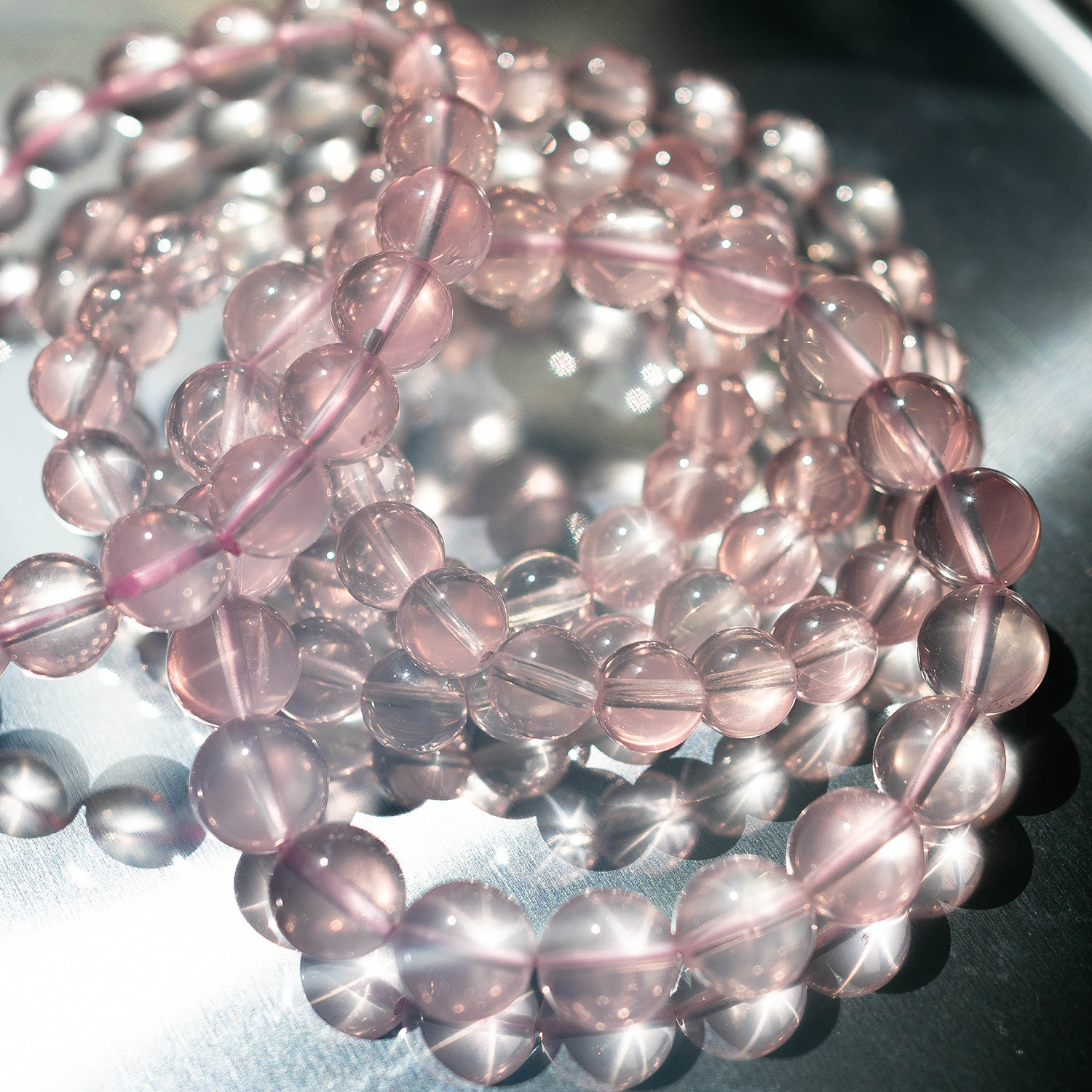 Mozambique starlight pink rose quartz bracelet, women's hibiscus rose quartz bracelet, best friend gift, fashionable accessory