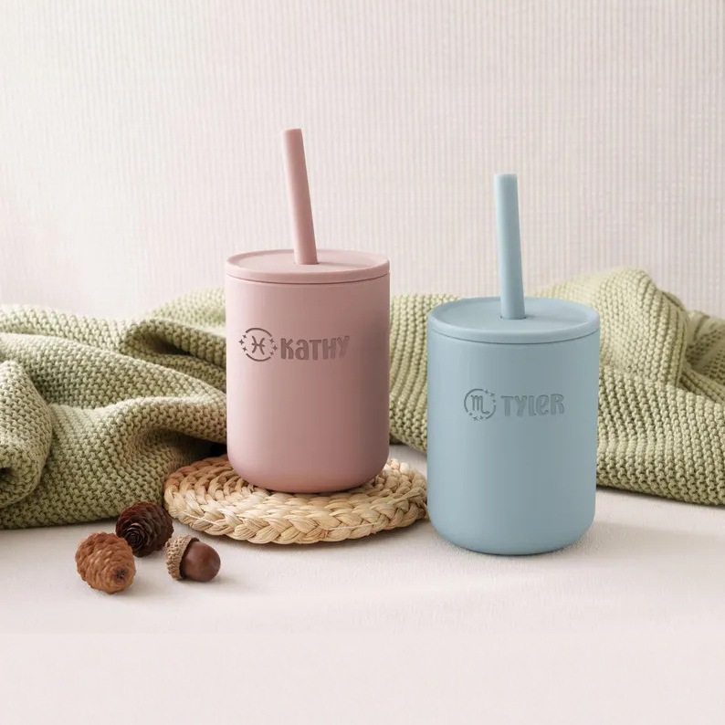 Etsy Brand Personalized Silicone Children's Sippy Cup Can Be Carved Baby Learn To Drink Training Cup Baby Handy Water Cup Practice Drinking Water Essential Application Scenario