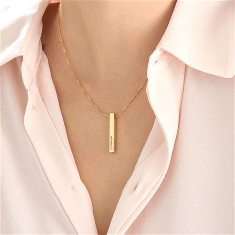 Cross-border titanium steel necklaces, high-appeal jewelry wholesale, Yiwu accessories, engraved square and long strip accessories, fashionable, trendy and personalized necklaces details Picture