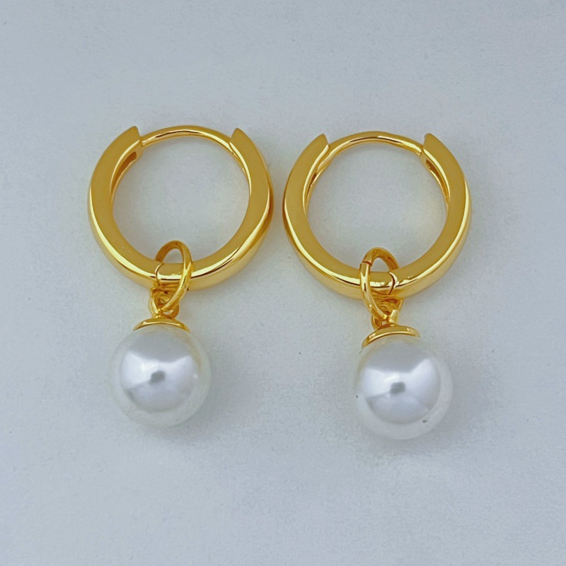 日韩小众设计钛钢珍珠耳环 素圈耳扣几何造型 精致百搭显气质 耳饰首饰耳圈女款