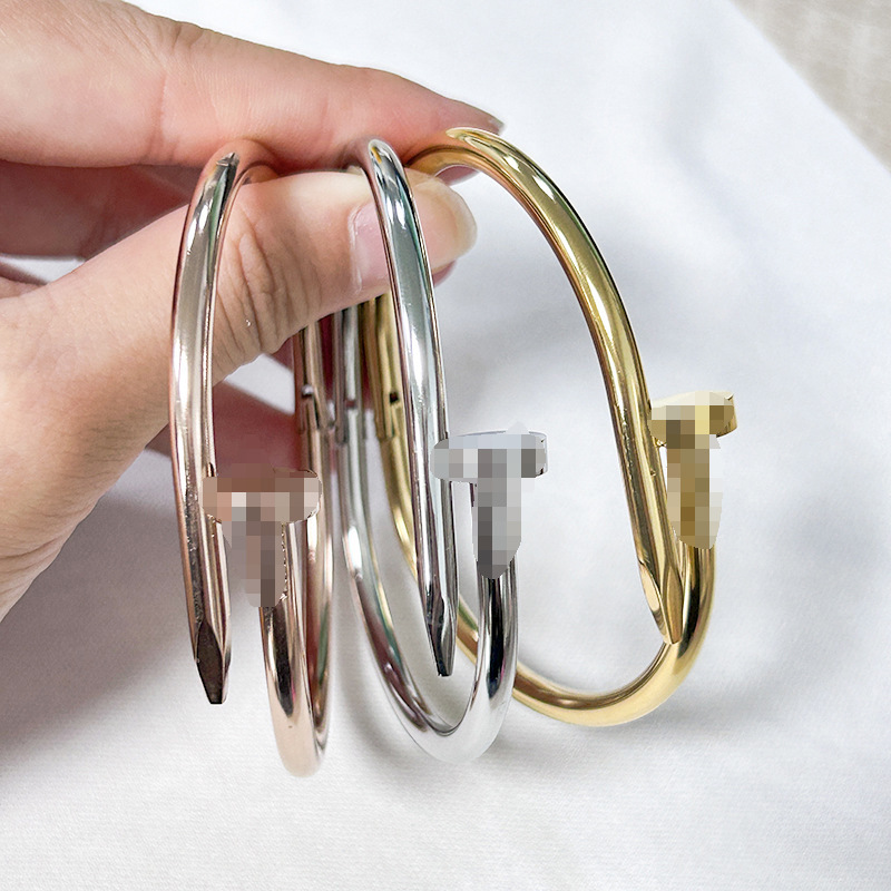 Cross-border best-selling women's trendy titanium steel nail bracelet, stainless steel open bracelet, non-fading fashionable jewelry manufacturer direct sales and wholesale of high-quality bracelets Specification image