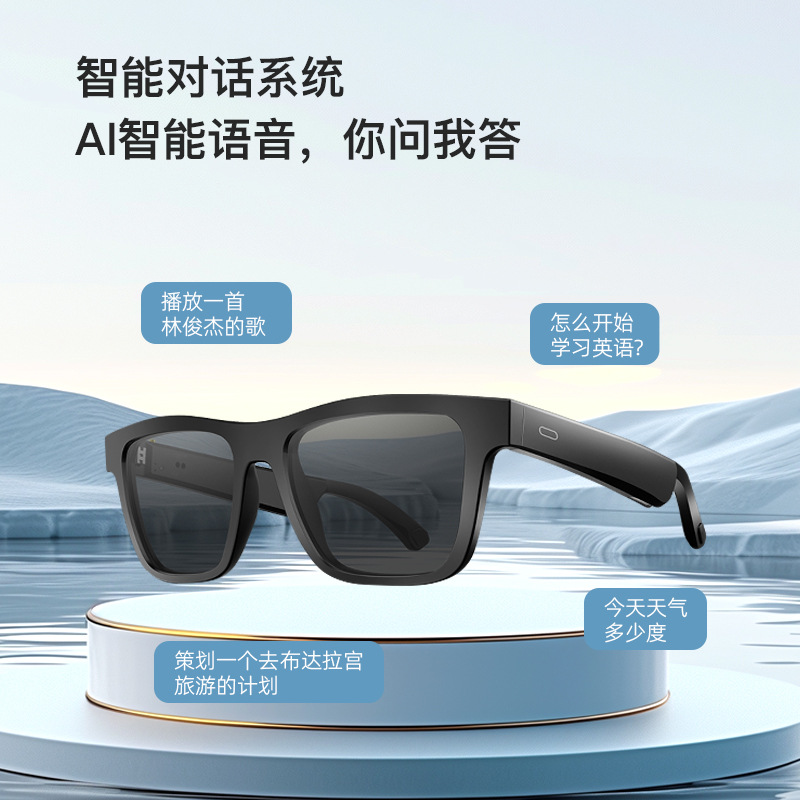 AI intelligent translation sunglasses for foreign trade outdoor sports, fashionable retro square frame Bluetooth sunglasses, driving UV protection smart glasses details Picture