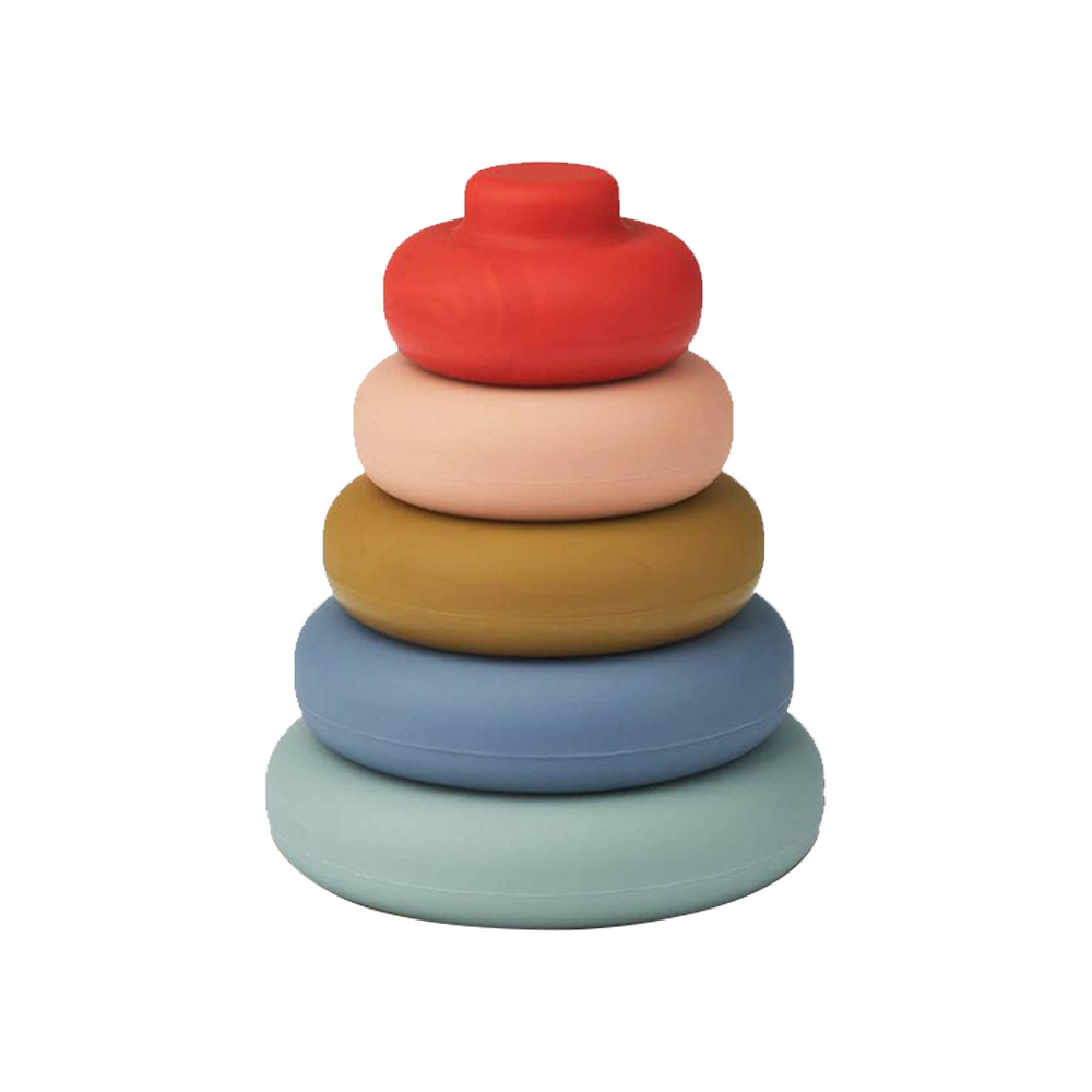 Cross-border new Jenga rainbow ring silicone building blocks Baby Baby Bite music toy Pile Pile music silicone stacking blocks safe and non-toxic Item Picture