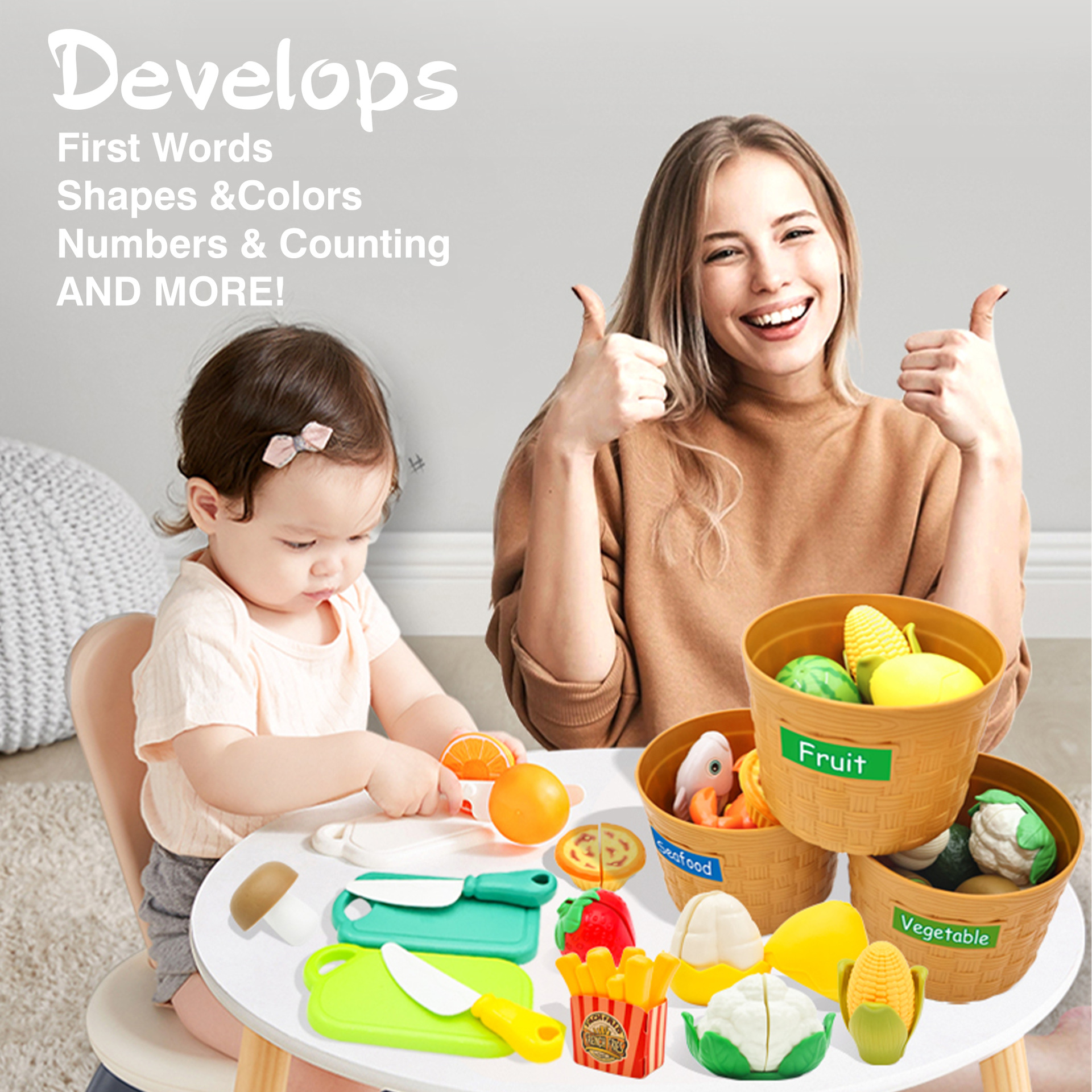 Teaching AIDS for children aged 0-3 years old: simulated fruit and vegetable kitchen toys, play house, classified games, color recognition, cognitive education toys, and other play House series toys Specification drawing
