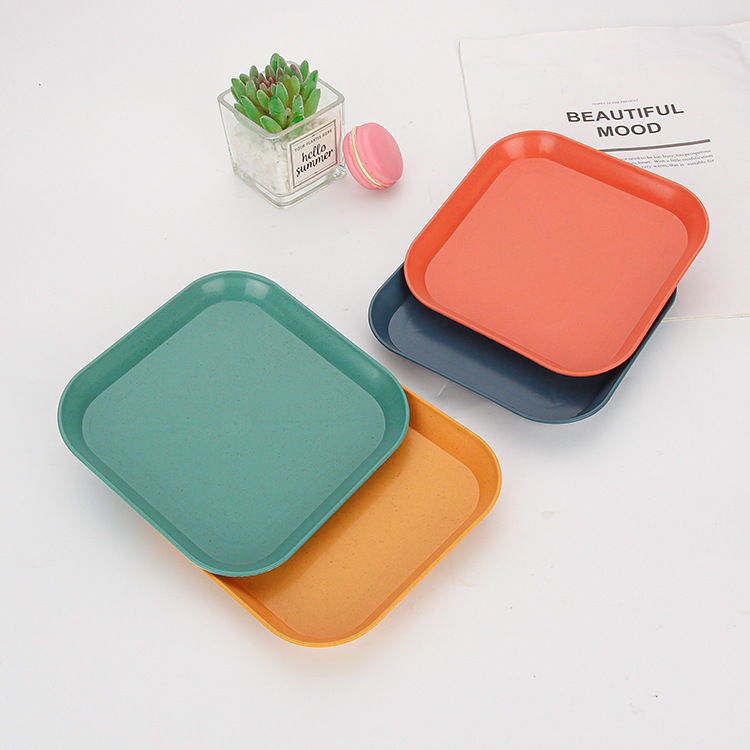 Nordic style cross-border wheat straw square dish household bone spitting dish fruit snack dish Plastic plate wholesale environmentally friendly material small plate Specification drawing