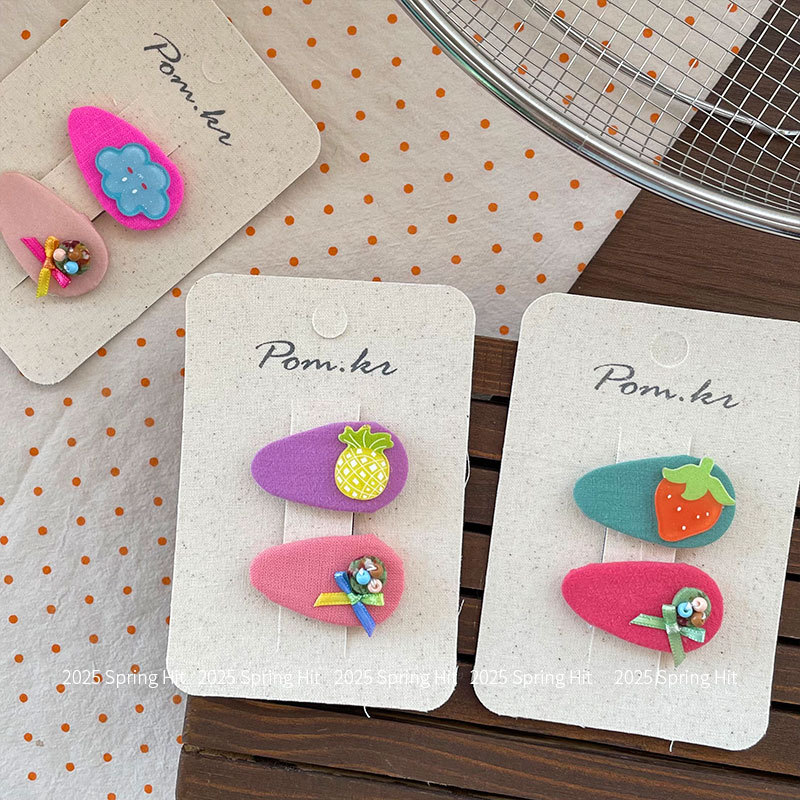 New Korean-style cloud children's hair clip, side broken hair bangs clip, bow, girl fruit series double set bye-bye hair accessory