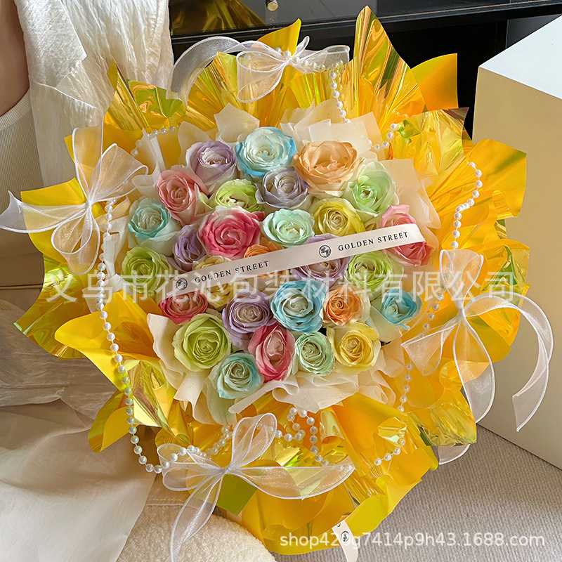 "Qijing Zhi Guang Waterproof Korean-style flower wrapping Paper, flower shop bouquet flower art rose wrapping paper material, simple style, suitable for flower packaging. Specification image