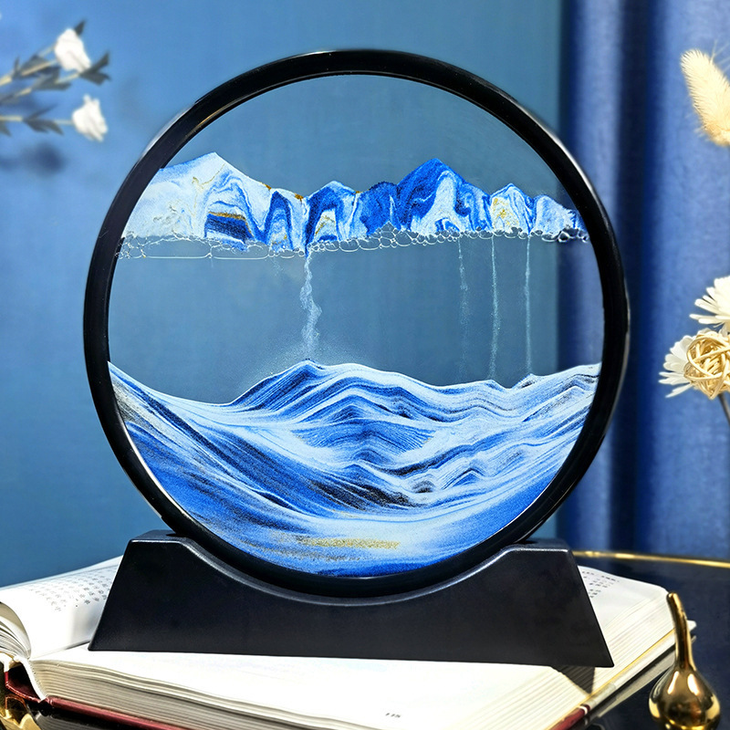 3D立体流沙画摆件小山丘圆形工艺品 家居解压流水桌面摆件 落地灯 美观实用艺术品